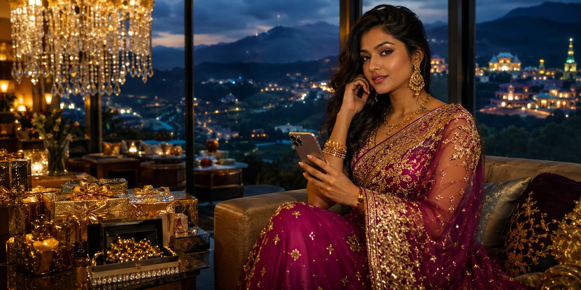 বান্দরবানে শাড়ি পরিহিত একজন ব্যবহারকারী মোবাইলে ক্যাসিনো ও স্পোর্টস বেটিং করছেন