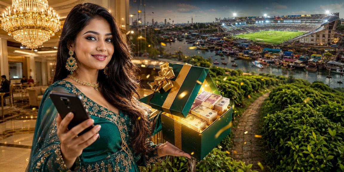 চা বাগানের পাশে বসে মোবাইলে স্পোর্টস ইভেন্ট ব্রাউজ করছেন একজন ব্যবহারকারী